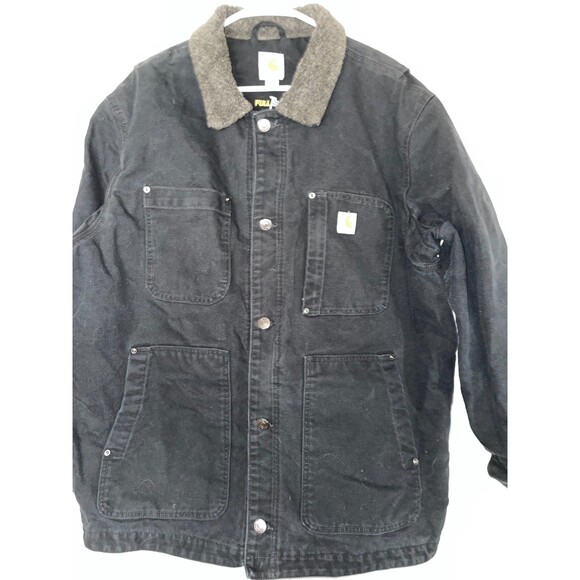 Carhartt Other - CARHARTT Black Full Swing Duck Canvas Chore Jacket Wool Collar Men’s XXL Winter